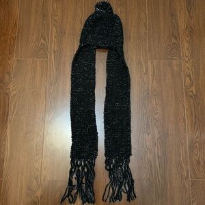 Beanie Hooded Scarf Black & Silver Metallic Chunky Knit Joe Boxer